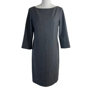 Anne Klein Gray Sheath Dress Size 6 Studded Career Knee Length 3/4 Sleeve Office